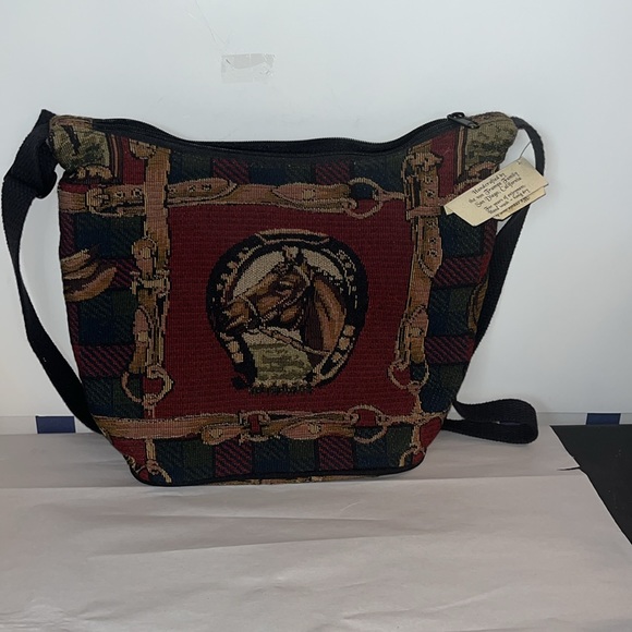 Handbag of tapestry horse design,new with tag included,adjustable shoulder strap - Picture 2 of 4